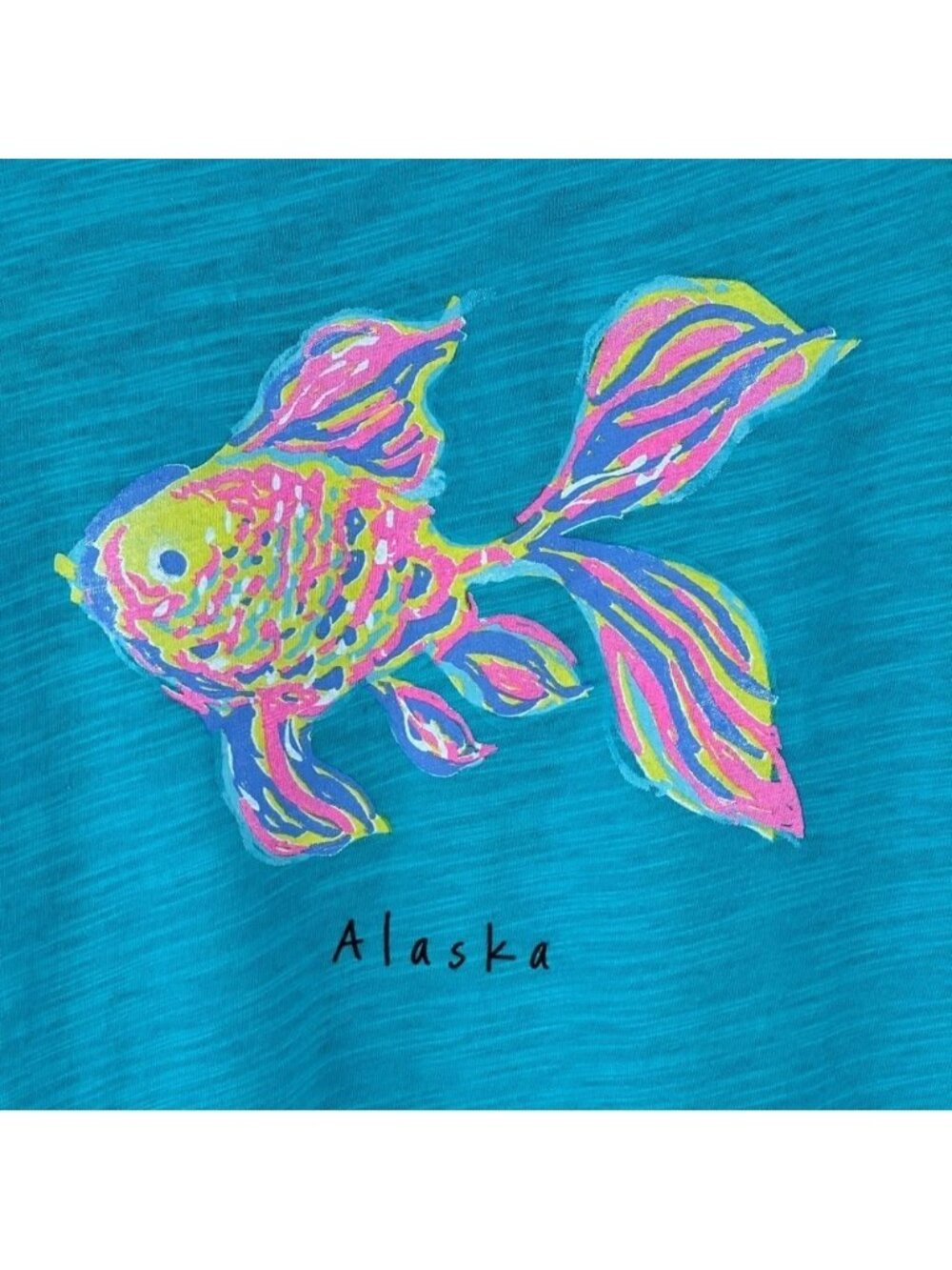 Fresh Produce Oversized Teal 3/4 Sleeve Graphic Fish Alaska Shirt Size Large - Picture 7 of 9